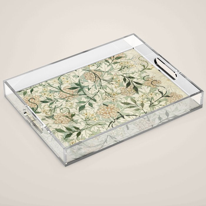 Shabby vintage ivory green rustic floral pattern Acrylic Tray Gallery Image 1