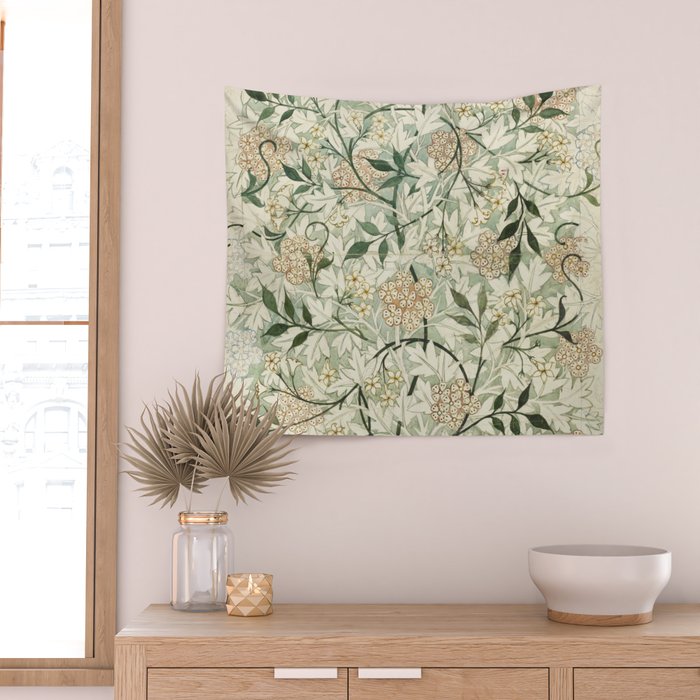 Shabby vintage ivory green rustic floral pattern Wall Tapestry Gallery Image 2