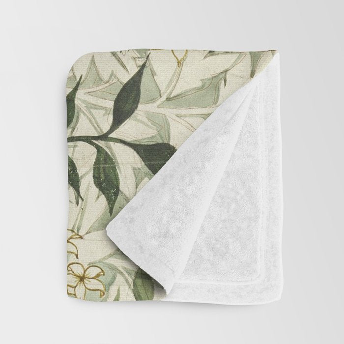 Shabby vintage ivory green rustic floral pattern Throw Blanket Gallery Image 3