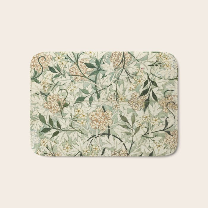 Shabby vintage ivory green rustic floral pattern Bath Mat Gallery Image 1
