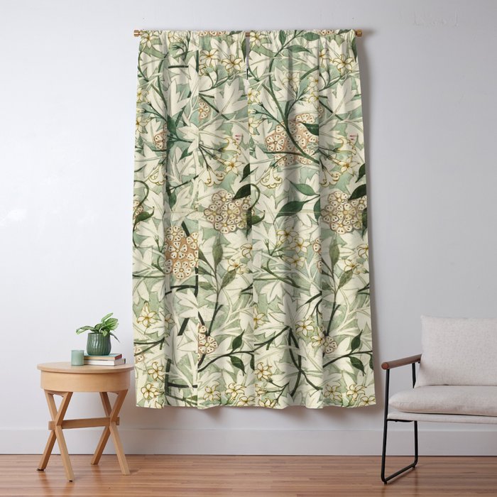 Shabby vintage ivory green rustic floral pattern Window Curtain Gallery Image 5