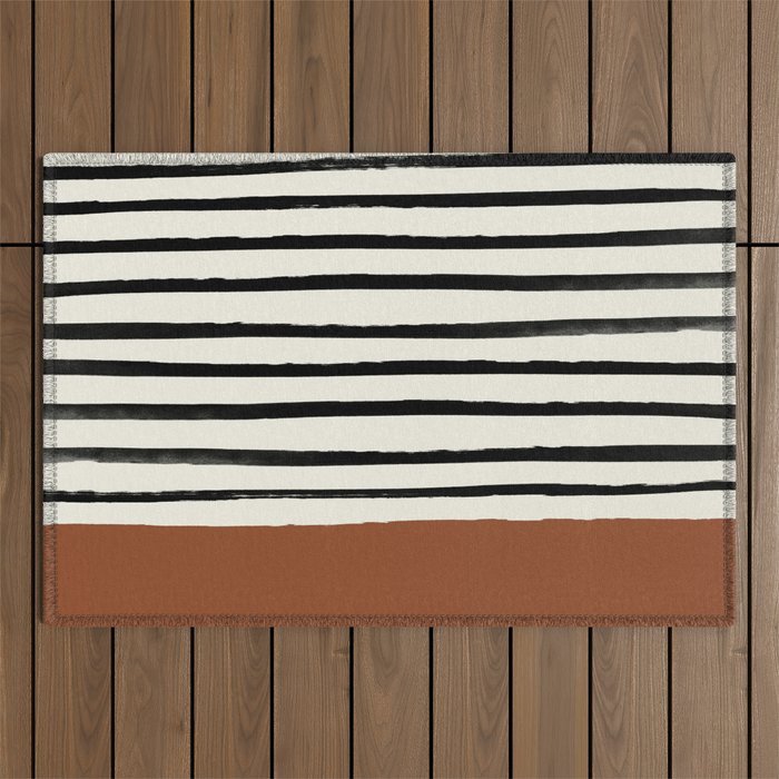 Burnt Orange x Stripes Outdoor Rug Gallery Image 1