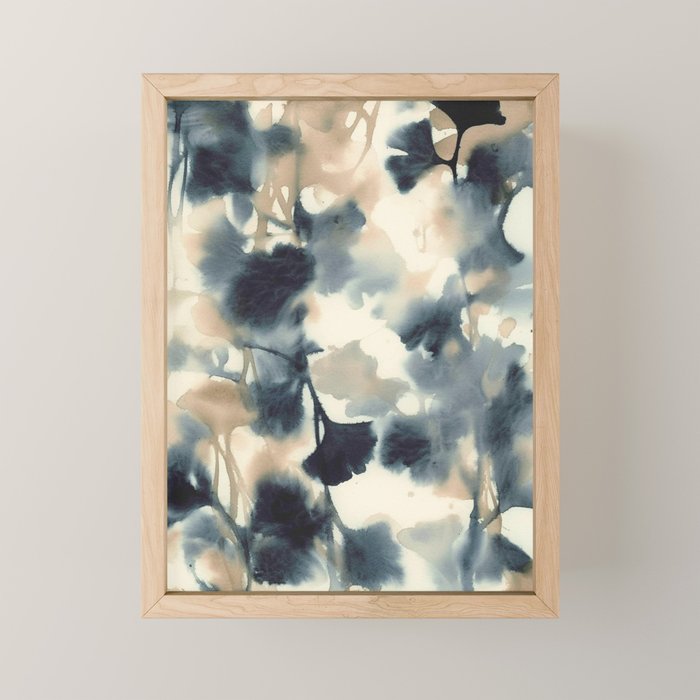 Ethereal Ink Flow Ginkgo Abstract Watercolor in Warm Neutrals and Deep Charcoal Mini Art Print Gallery Image 1