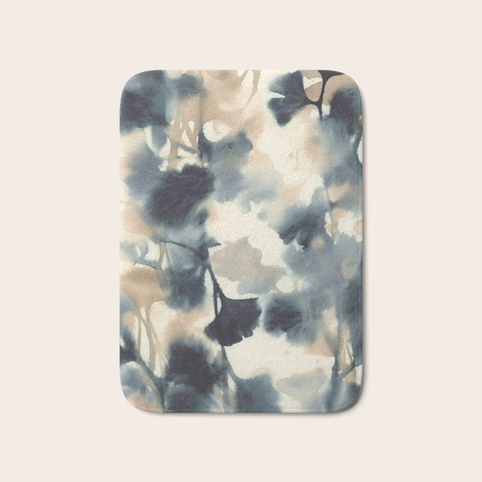 Ethereal Ink Flow Ginkgo Abstract Watercolor in Warm Neutrals and Deep Charcoal Bath Mat Gallery Image 1
