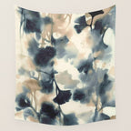 Ethereal Ink Flow Ginkgo Abstract Watercolor in Warm Neutrals and Deep Charcoal Wall Tapestry Gallery Image 4