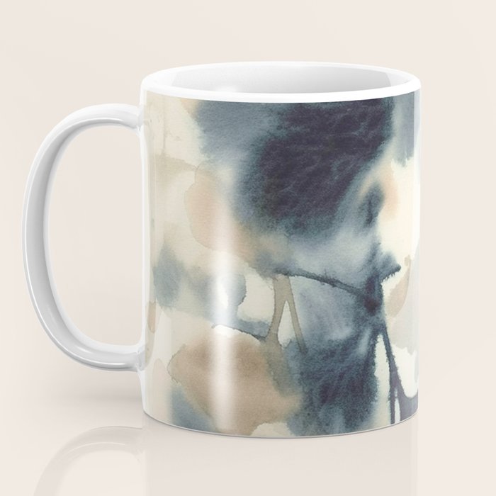 Ethereal Ink Flow Ginkgo Abstract Watercolor in Warm Neutrals and Deep Charcoal Coffee Mug Gallery Image 3