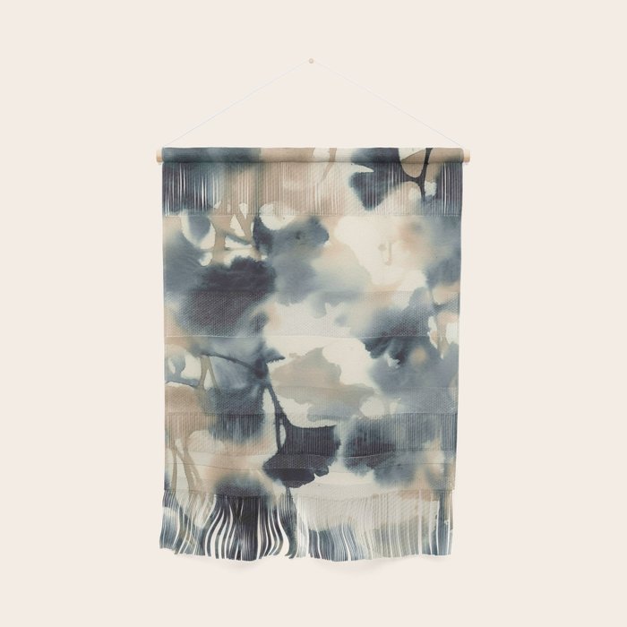 Ethereal Ink Flow Ginkgo Abstract Watercolor in Warm Neutrals and Deep Charcoal Wall Hanging Gallery Image 1