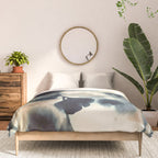 Ethereal Ink Flow Ginkgo Abstract Watercolor in Warm Neutrals and Deep Charcoal Comforter Gallery Image 3