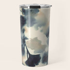 Ethereal Ink Flow Ginkgo Abstract Watercolor in Warm Neutrals and Deep Charcoal Travel Mug Gallery Image 1