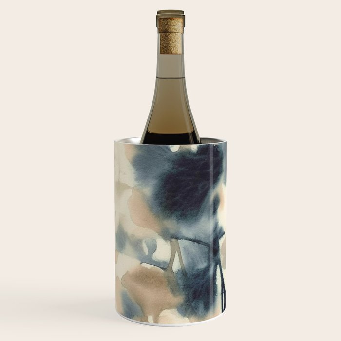 Ethereal Ink Flow Ginkgo Abstract Watercolor in Warm Neutrals and Deep Charcoal Wine Chiller Gallery Image 2
