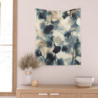 Ethereal Ink Flow Ginkgo Abstract Watercolor in Warm Neutrals and Deep Charcoal Wall Tapestry Gallery Image 2