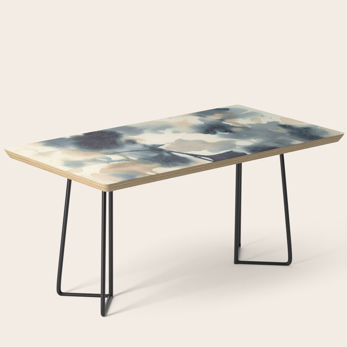 Ethereal Ink Flow Ginkgo Abstract Watercolor in Warm Neutrals and Deep Charcoal Coffee Table Gallery Image 1