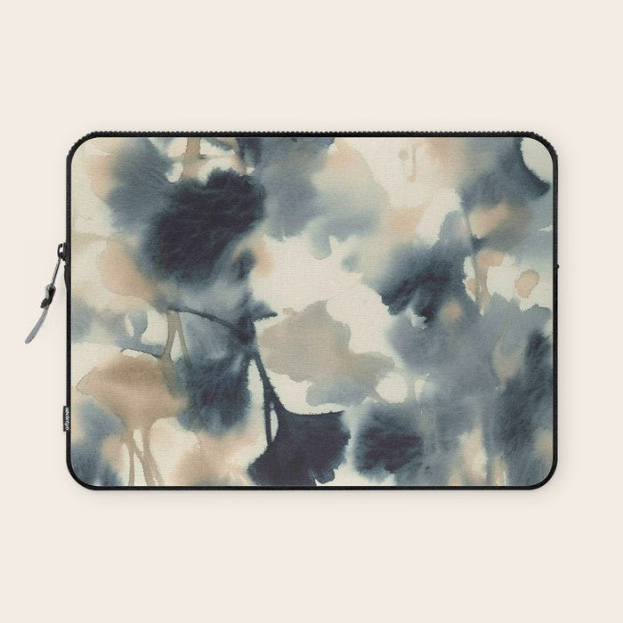 Ethereal Ink Flow Ginkgo Abstract Watercolor in Warm Neutrals and Deep Charcoal Laptop Sleeve Gallery Image 1