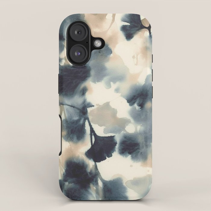 Ethereal Ink Flow Ginkgo Abstract Watercolor in Warm Neutrals and Deep Charcoal iPhone Case Gallery Image 1