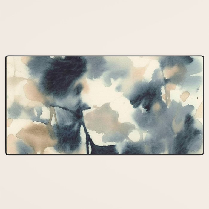 Ethereal Ink Flow Ginkgo Abstract Watercolor in Warm Neutrals and Deep Charcoal Desk Mat Gallery Image 3