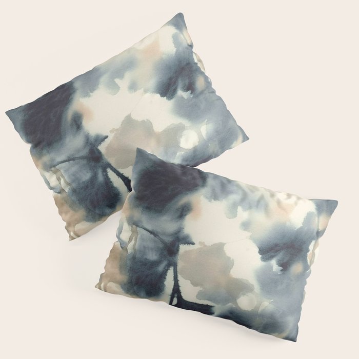 Ethereal Ink Flow Ginkgo Abstract Watercolor in Warm Neutrals and Deep Charcoal Pillow Sham Gallery Image 3
