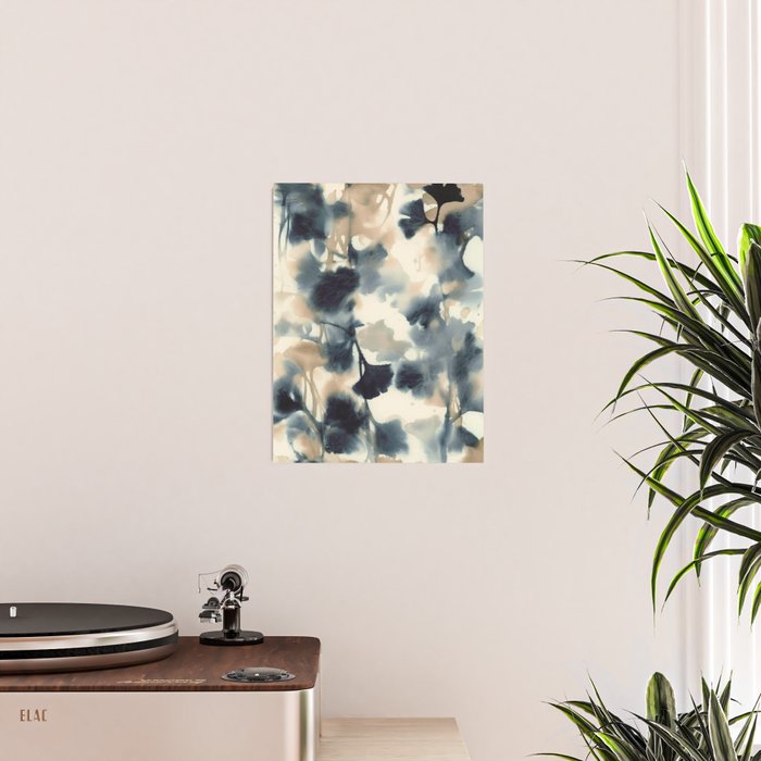 Ethereal Ink Flow Ginkgo Abstract Watercolor in Warm Neutrals and Deep Charcoal Poster Gallery Image 2