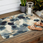 Ethereal Ink Flow Ginkgo Abstract Watercolor in Warm Neutrals and Deep Charcoal Outdoor Rug Gallery Image 2