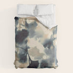 Ethereal Ink Flow Ginkgo Abstract Watercolor in Warm Neutrals and Deep Charcoal Duvet Cover Gallery Image 6