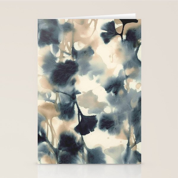 Ethereal Ink Flow Ginkgo Abstract Watercolor in Warm Neutrals and Deep Charcoal Stationery Card Gallery Image 1