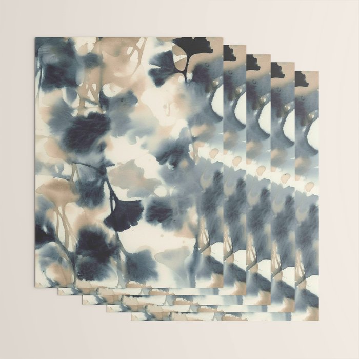 Ethereal Ink Flow Ginkgo Abstract Watercolor in Warm Neutrals and Deep Charcoal Wrapping Paper Gallery Image 3