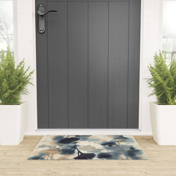 Ethereal Ink Flow Ginkgo Abstract Watercolor in Warm Neutrals and Deep Charcoal Welcome Mat Gallery Image 3