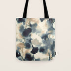 Ethereal Ink Flow Ginkgo Abstract Watercolor in Warm Neutrals and Deep Charcoal Tote Bag Gallery Image 1
