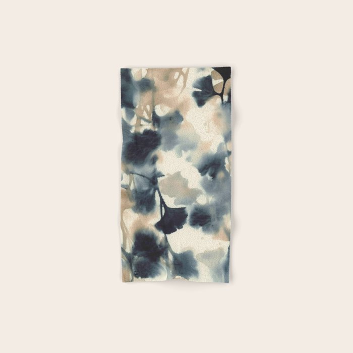 Ethereal Ink Flow Ginkgo Abstract Watercolor in Warm Neutrals and Deep Charcoal Bath Towel Gallery Image 1