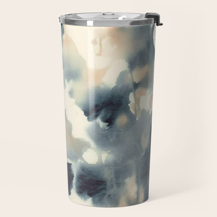 Ethereal Ink Flow Ginkgo Abstract Watercolor in Warm Neutrals and Deep Charcoal Travel Mug Gallery Image 2