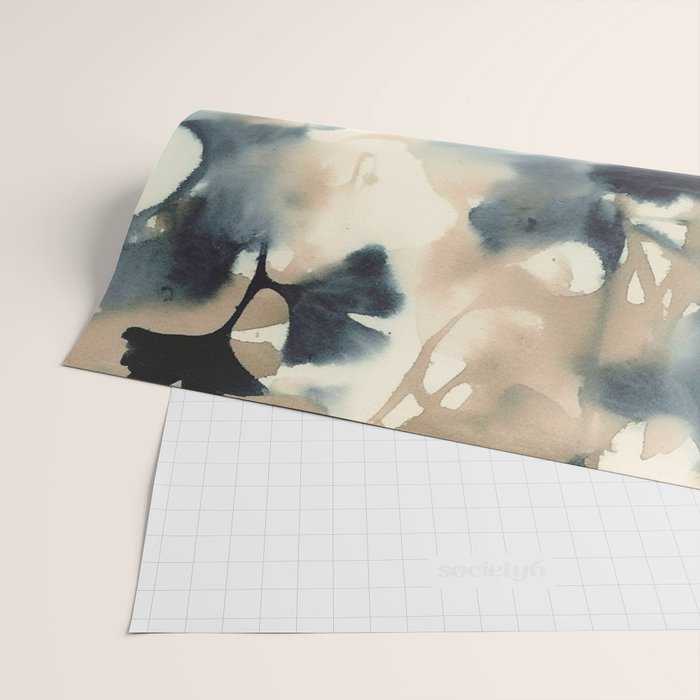 Ethereal Ink Flow Ginkgo Abstract Watercolor in Warm Neutrals and Deep Charcoal Wrapping Paper Gallery Image 2