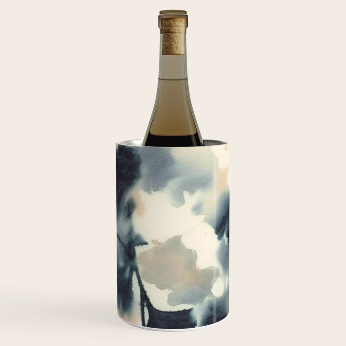 Ethereal Ink Flow Ginkgo Abstract Watercolor in Warm Neutrals and Deep Charcoal Wine Chiller Gallery Image 1