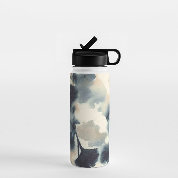 Ethereal Ink Flow Ginkgo Abstract Watercolor in Warm Neutrals and Deep Charcoal Water Bottle Gallery Image 1