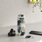 Ethereal Ink Flow Ginkgo Abstract Watercolor in Warm Neutrals and Deep Charcoal Water Bottle Gallery Image 4