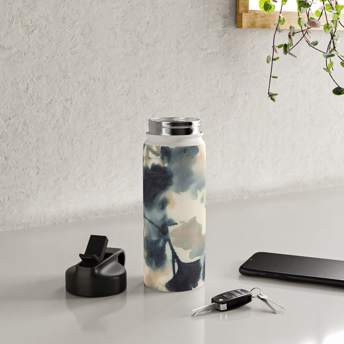Ethereal Ink Flow Ginkgo Abstract Watercolor in Warm Neutrals and Deep Charcoal Water Bottle Gallery Image 4