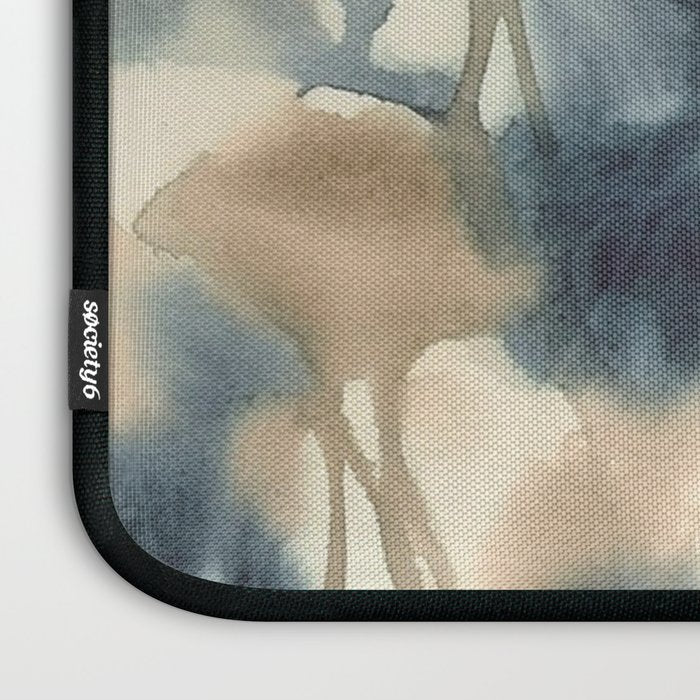 Ethereal Ink Flow Ginkgo Abstract Watercolor in Warm Neutrals and Deep Charcoal Laptop Sleeve Gallery Image 3