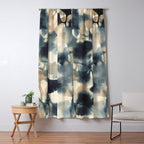 Ethereal Ink Flow Ginkgo Abstract Watercolor in Warm Neutrals and Deep Charcoal Window Curtain Gallery Image 5