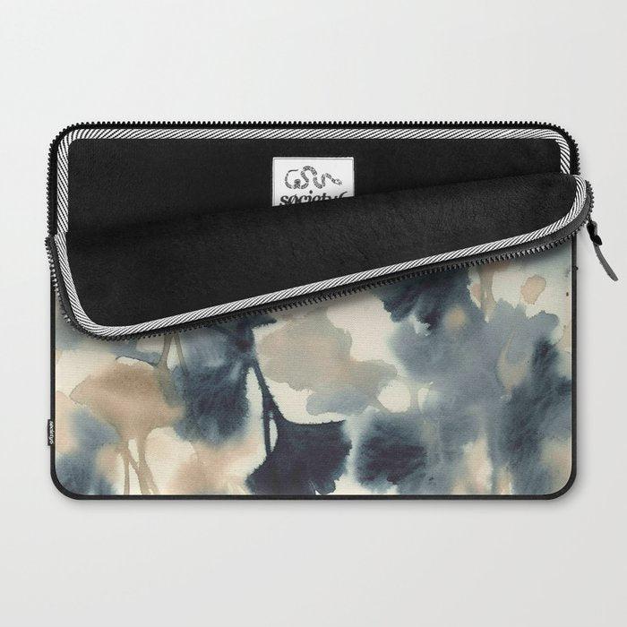 Ethereal Ink Flow Ginkgo Abstract Watercolor in Warm Neutrals and Deep Charcoal Laptop Sleeve Gallery Image 2