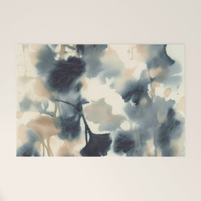 Ethereal Ink Flow Ginkgo Abstract Watercolor in Warm Neutrals and Deep Charcoal Welcome Mat Gallery Image 1