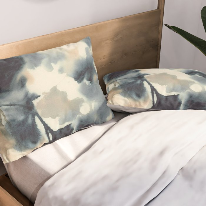 Ethereal Ink Flow Ginkgo Abstract Watercolor in Warm Neutrals and Deep Charcoal Pillow Sham Gallery Image 2