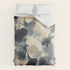 Ethereal Ink Flow Ginkgo Abstract Watercolor in Warm Neutrals and Deep Charcoal Comforter Gallery Image 6