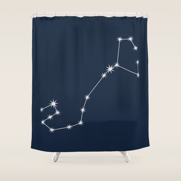 Scorpio Zodiac Star Constellation Line Art Dark Blue Shower Curtain Gallery Image 1