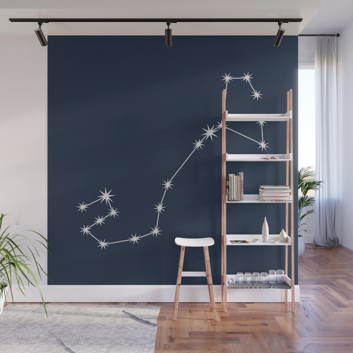 Scorpio Zodiac Star Constellation Line Art Dark Blue Wall Mural Gallery Image 1