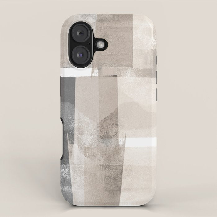 Grey and Beige Minimalist Geometric Abstract âBuilding Blocksâ iPhone Case Gallery Image 1