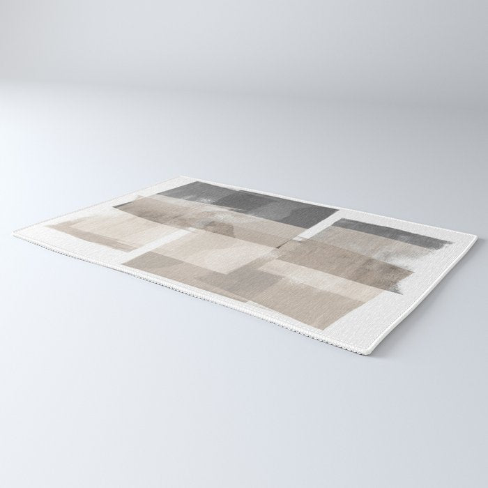 Grey and Beige Minimalist Geometric Abstract âBuilding Blocksâ Rug Gallery Image 3