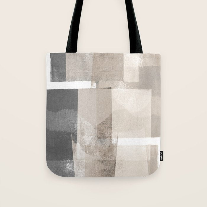 Grey and Beige Minimalist Geometric Abstract âBuilding Blocksâ Tote Bag Gallery Image 1