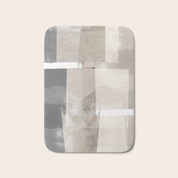 Grey and Beige Minimalist Geometric Abstract âBuilding Blocksâ Bath Mat Gallery Image 1