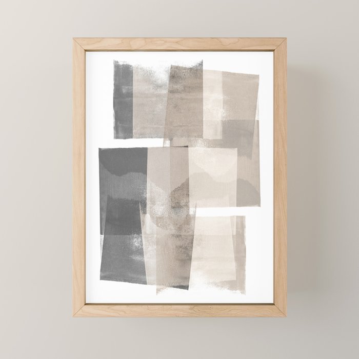Grey and Beige Minimalist Geometric Abstract âBuilding Blocksâ Mini Art Print Gallery Image 1
