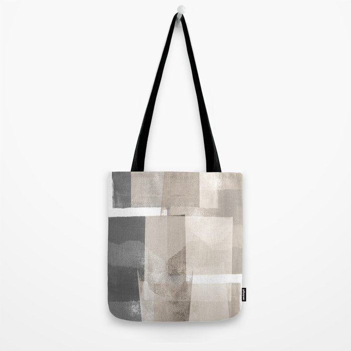 Grey and Beige Minimalist Geometric Abstract âBuilding Blocksâ Tote Bag Gallery Image 2