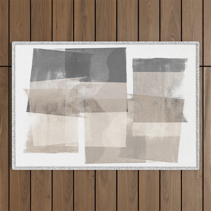 Grey and Beige Minimalist Geometric Abstract âBuilding Blocksâ Outdoor Rug Gallery Image 1