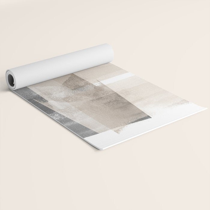 Grey and Beige Minimalist Geometric Abstract âBuilding Blocksâ Yoga Mat Gallery Image 2